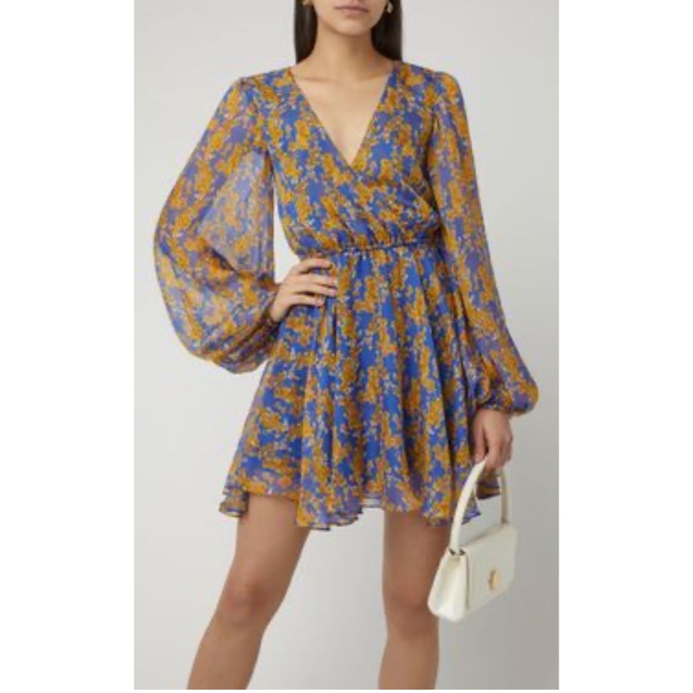Carolina Constas New York Floral Long Balloon Sleeve Mini Dress Summer Coastal